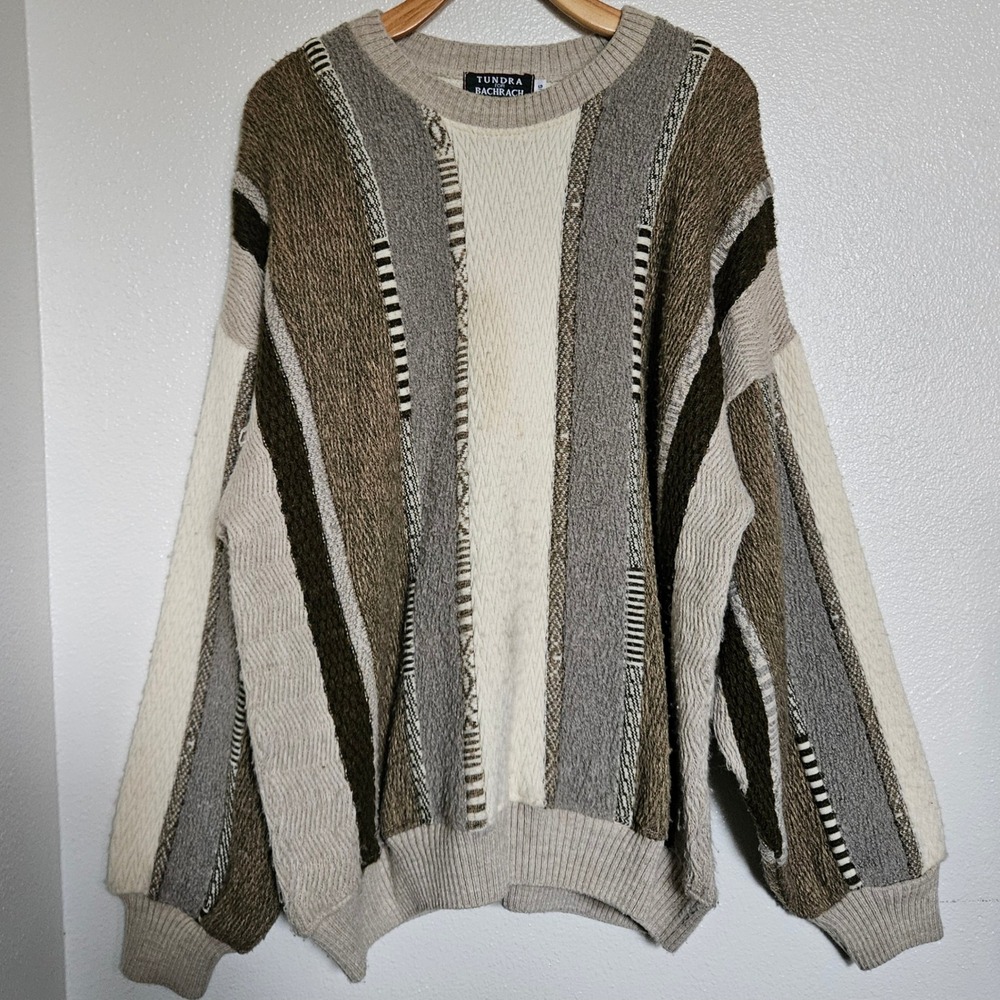 Vintage Tundra for Bachrach 3D Knit Sweater Large Earth Tone 90s